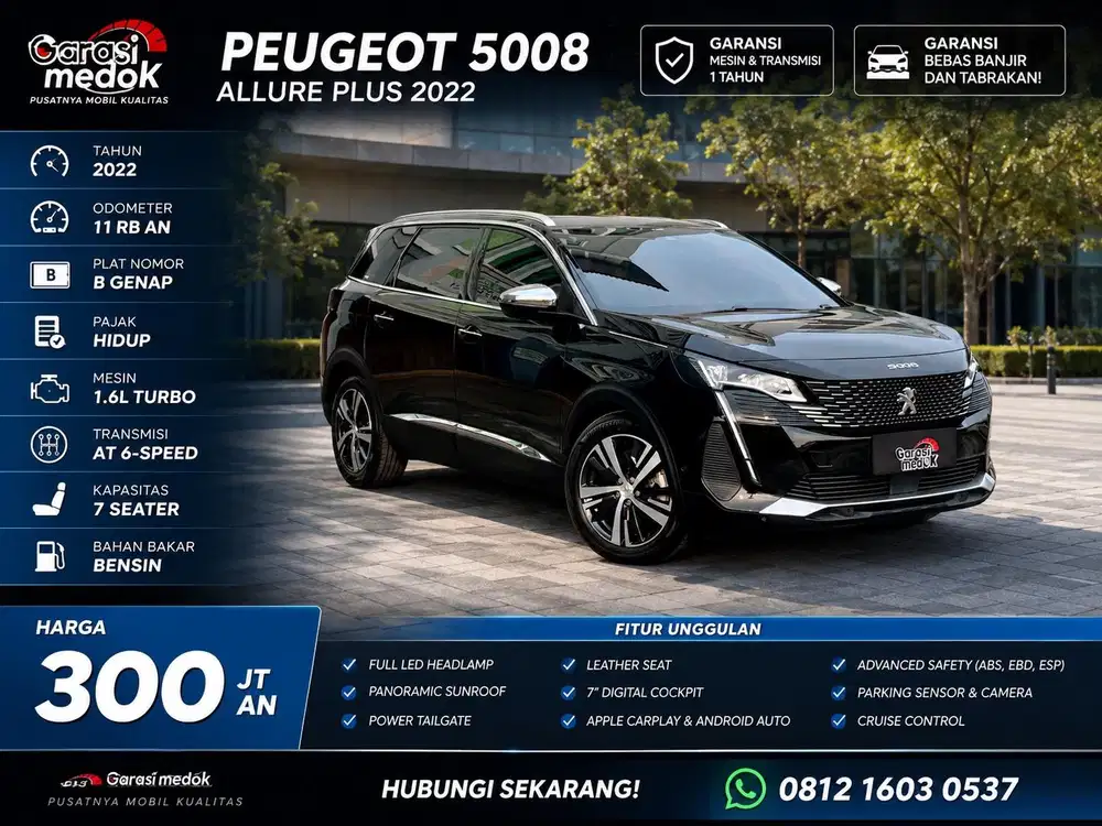 Peugeot 5008 Allure Plus 2022 Antik Low Km Murah Bekas Hitam Genap