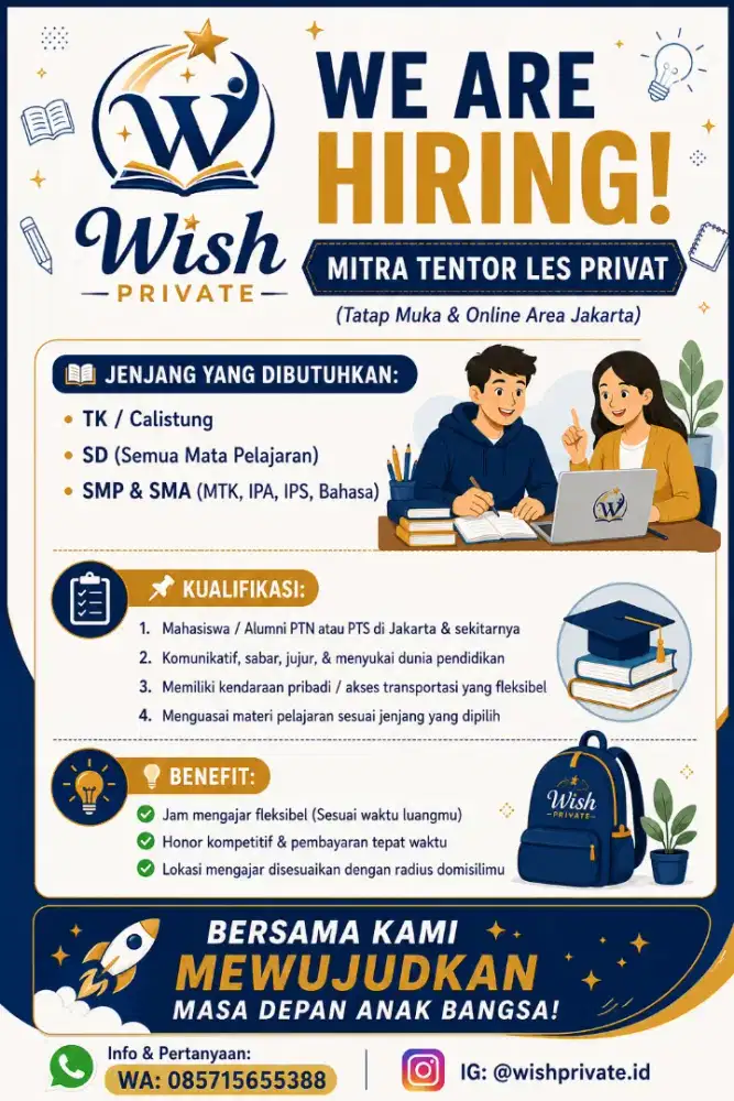Lowongan Mitra Tentor Les Privat Jakarta (TK SD SMP SMA)