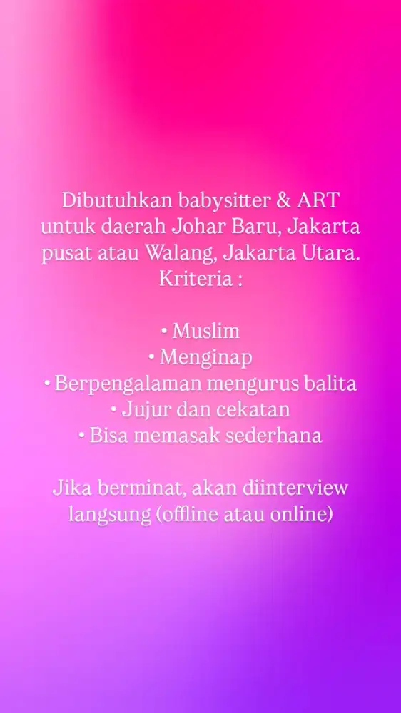 DIBUTUHKAN BABYSITTER & ART
