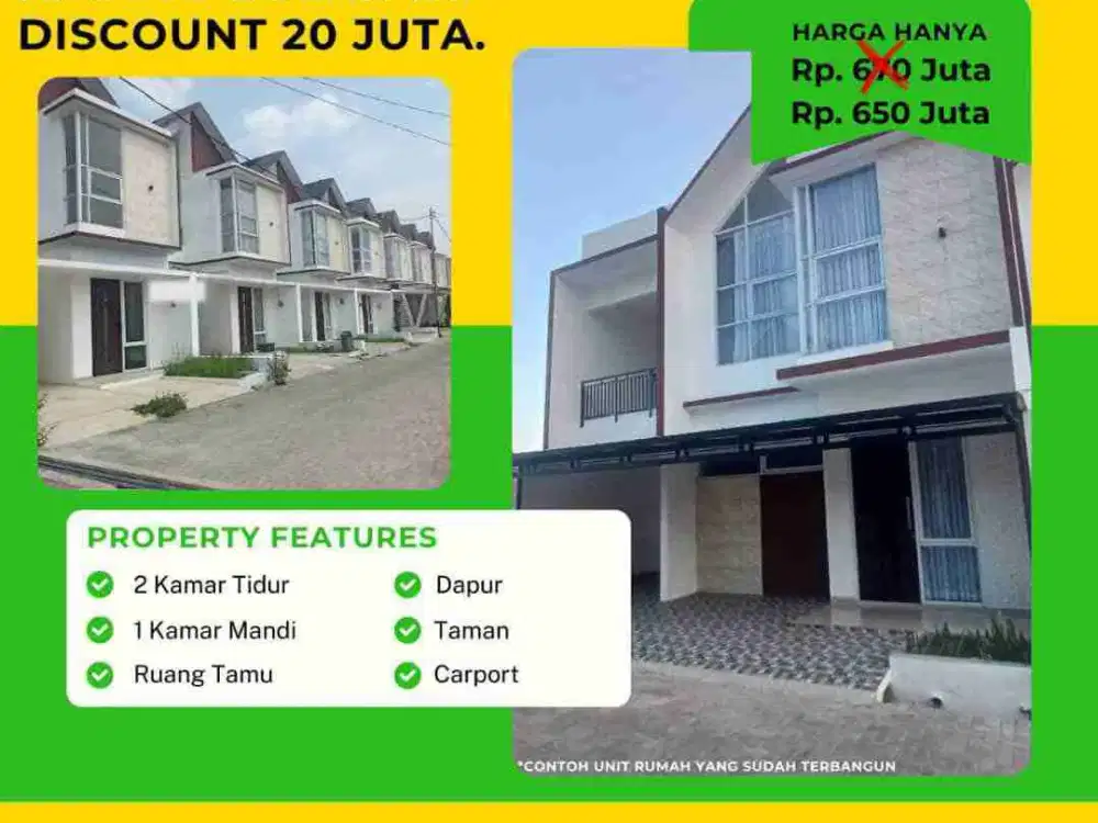 Jual Rumah Baru 2 Lantai Cluster di Cibiru Kota Bandung (Akses Jalan 2 Mobil) Murah