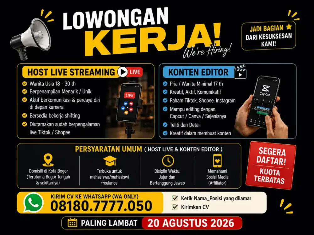 LOKER : Host Streaming & Konten Editor
