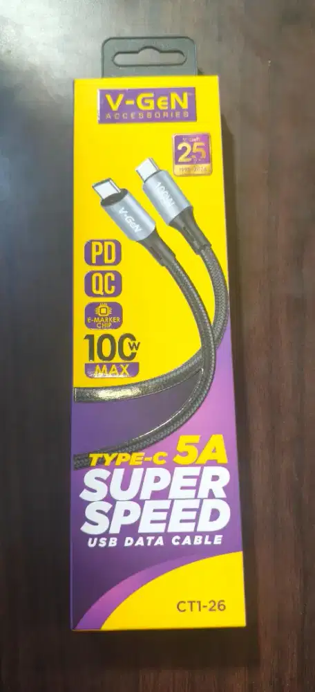 Kabel Data USB V-GeN CT1-26 100W 5A QC PD Type C to Type C