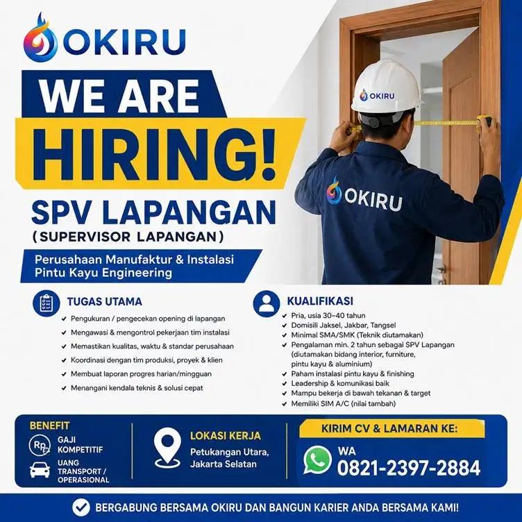 LOWONGAN KERJA  SPV LAPANGAN (Supervisor Lapangan)// SPV PINTU KAYU