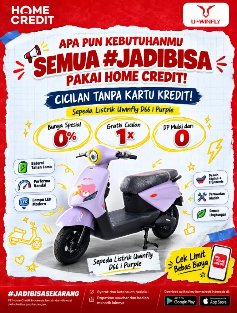 PROMO KREDIT SEPEDA LISTRIK UWINFLY D66 I PURPLE TERMURAH SEKOTA PLG