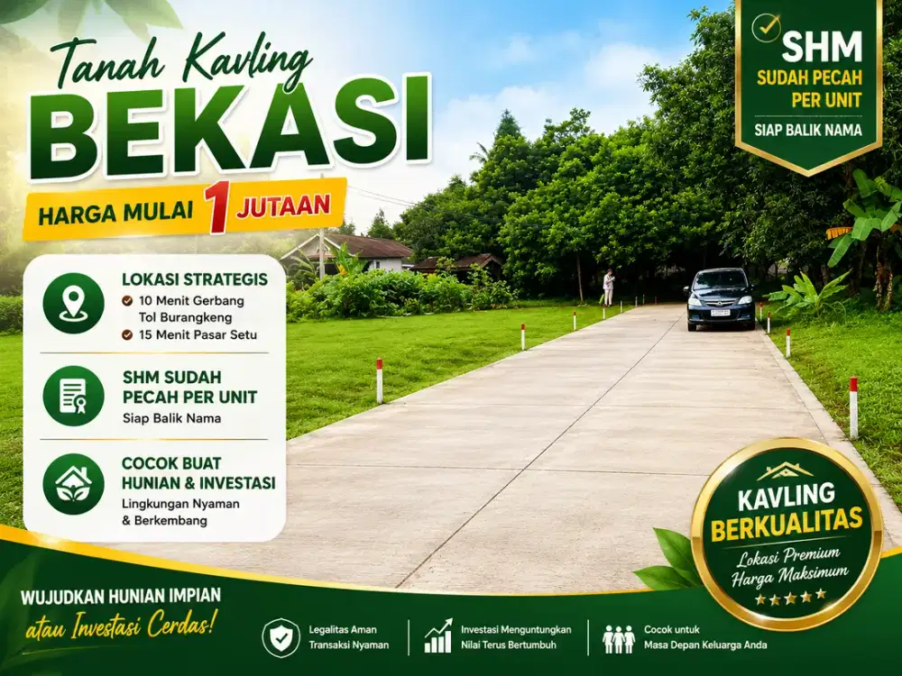 Kavling 1 Jt-an di Bekasi Dekat ke Pintu Tol Burangkeng, SHM Sudah Pecah