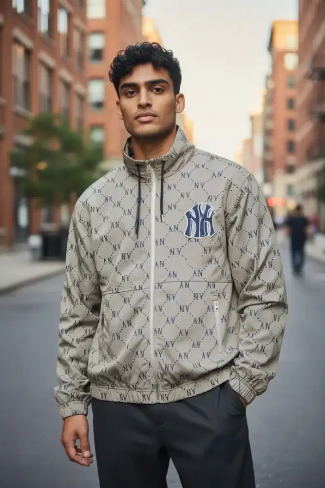 Jaket MLB Monogram NY Yankees Jacquard Windbreaker Grey