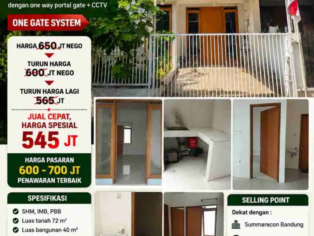MURAH rumah siap huni lt72/45 harga 545jt di cluster Adipura Bandung