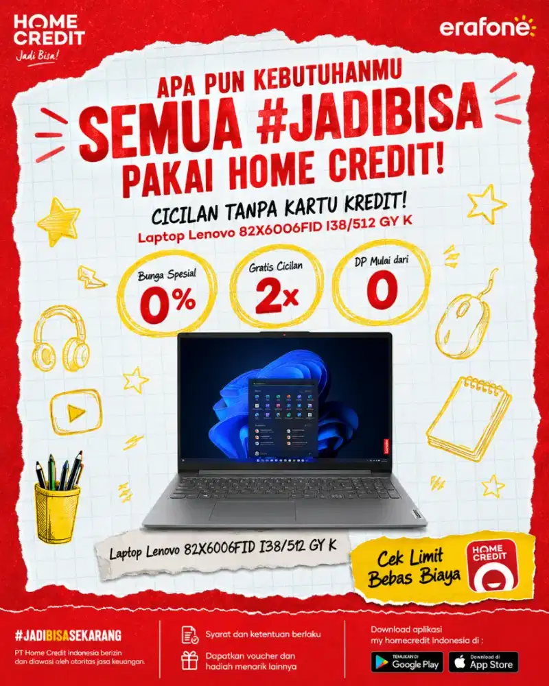 PROMO KREDIT LAPTOP LENOVO 82X6006FID I3 8/512 GY K TERMURAH SEKOTA PL