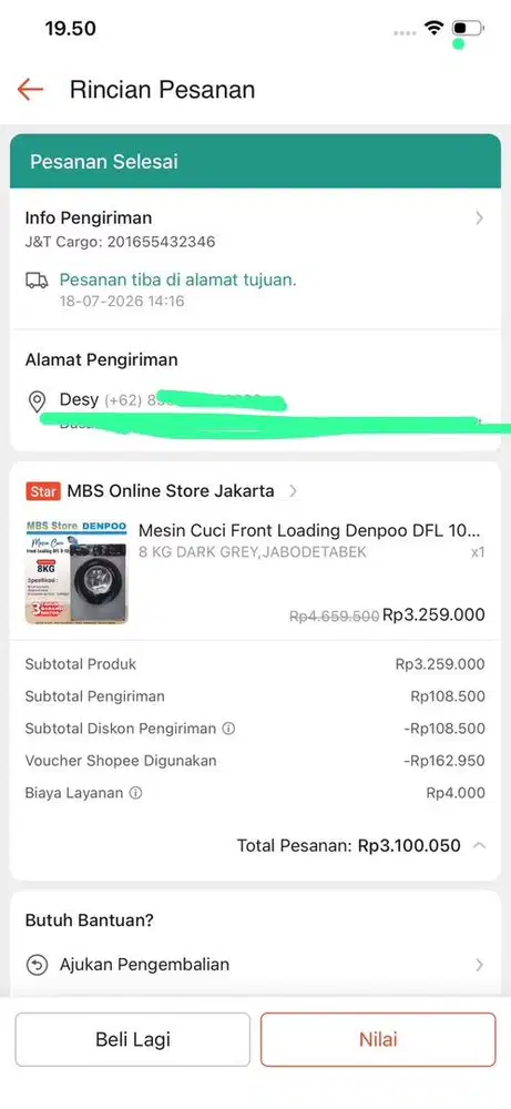 Mesin cuci front loading denpoo