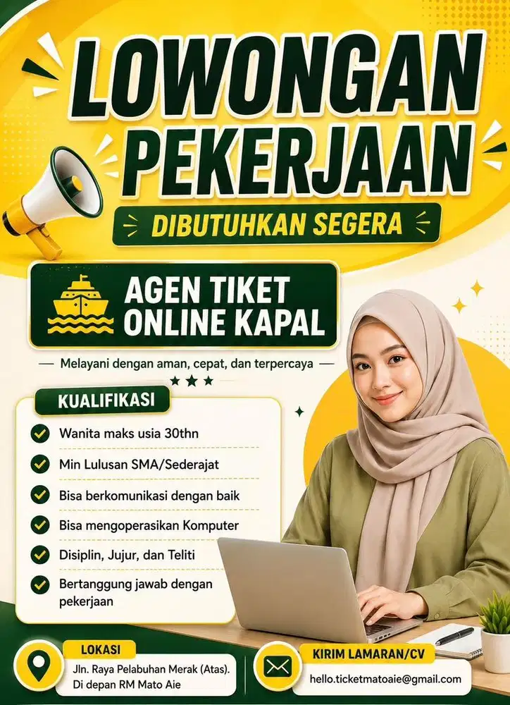 LOWONGAN KERJA AGEN TIKET ONLINE KAPAL MERAK