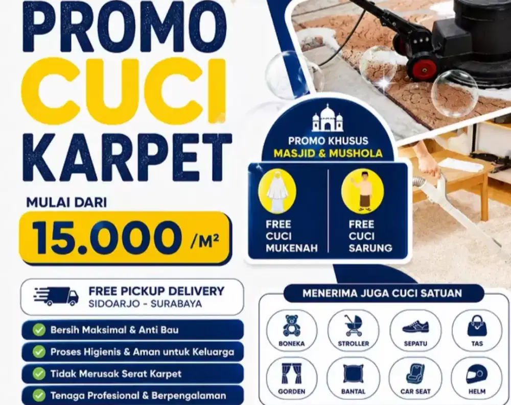 Laundry karpet datang ke rumah free transportasi