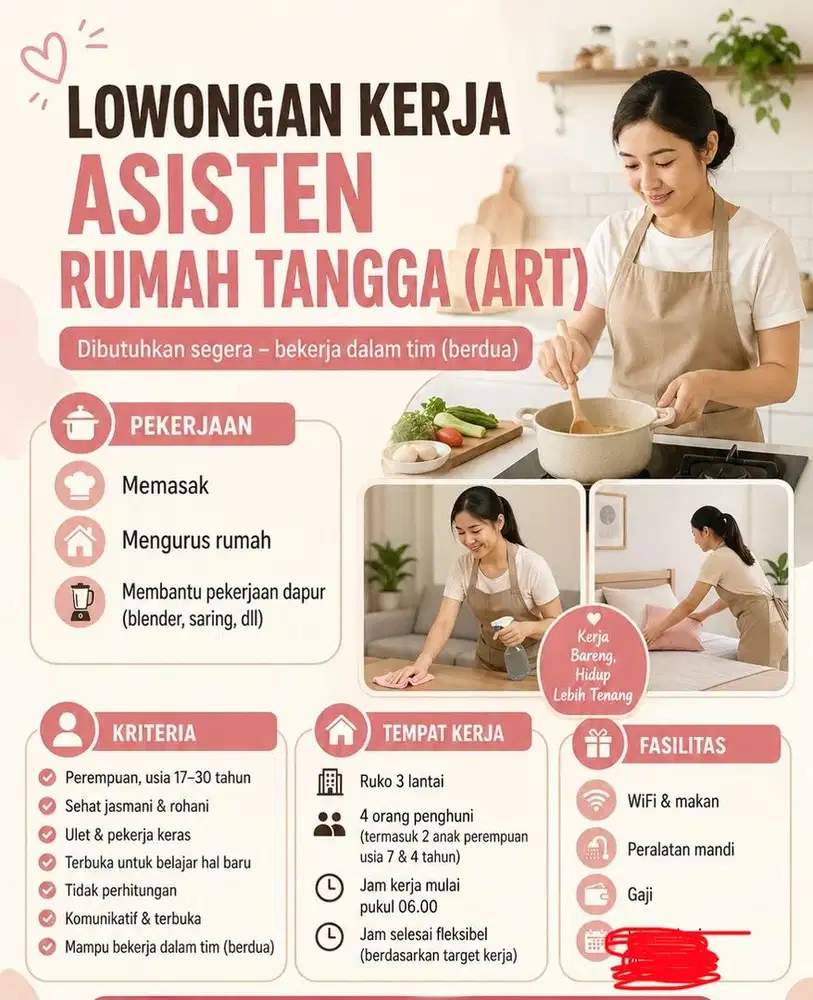 Dicari 1 orang lagi ART untuk menginap