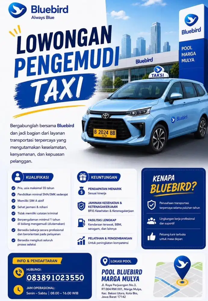 Dibutuhkan Cepat Supir Driver Bluebird Pool Marga Mulya