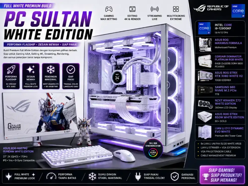 PC SULTAN full white ROG premium,Gundam Edition