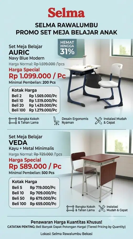 PROMO SET MEJA BELAJAR ANAK - SELMA RAWALUMBU BEKASI