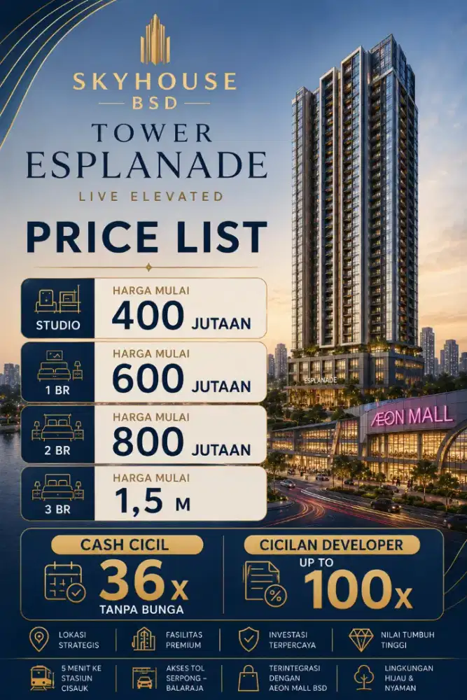 Skyhouse bsd Apartemen Esplanade Tower type 2BR