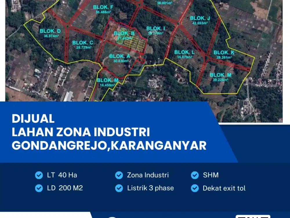 Dijual Lahan Kawasan Industri Lokasi Super Strategis Gondangrejo, Karanganyar Luas 40 Ha