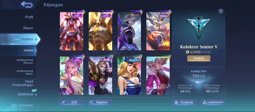 jual akun ml skin lumayan