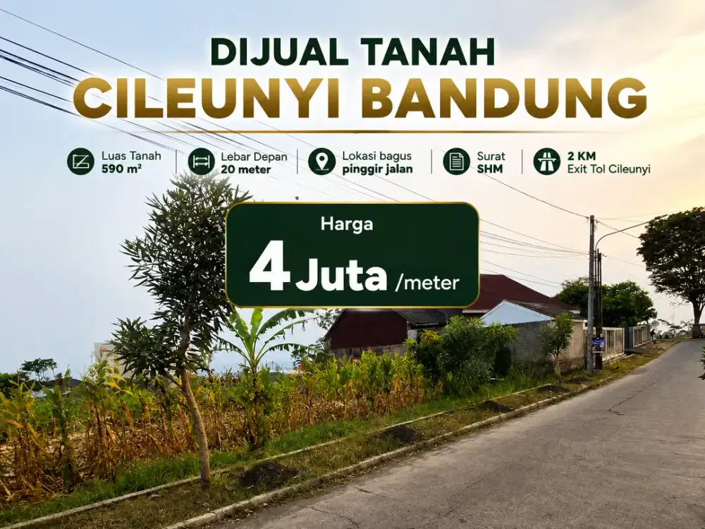 Tanah SHM Cileunyi Bandung 590 m² Pinggir Jalan Strategis