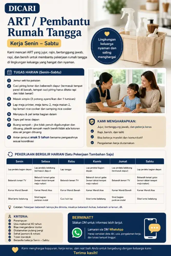 DICARIART / PEMBANTU RUMAH TANGGA PULANG-PERGI DIUTAMAKAN