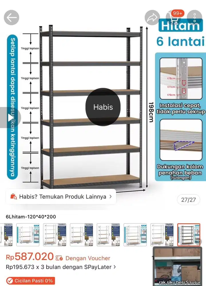Rak besi 5 susun, Rak gudang, Rak besi serbaguna, Rak online shop