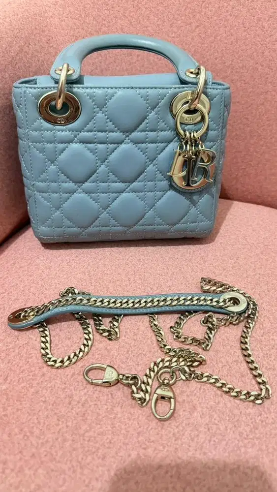 Mini lady dior light blue