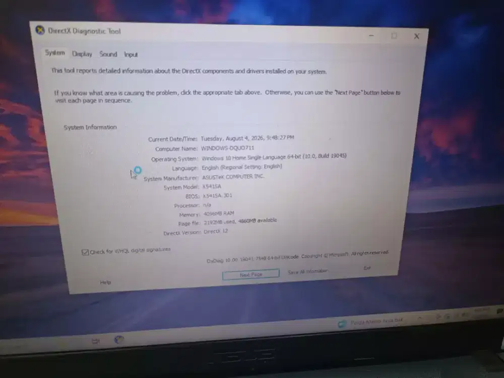 Lactop Asus x541SA ram4 HDD500 minus speaker agak jembret unit charger