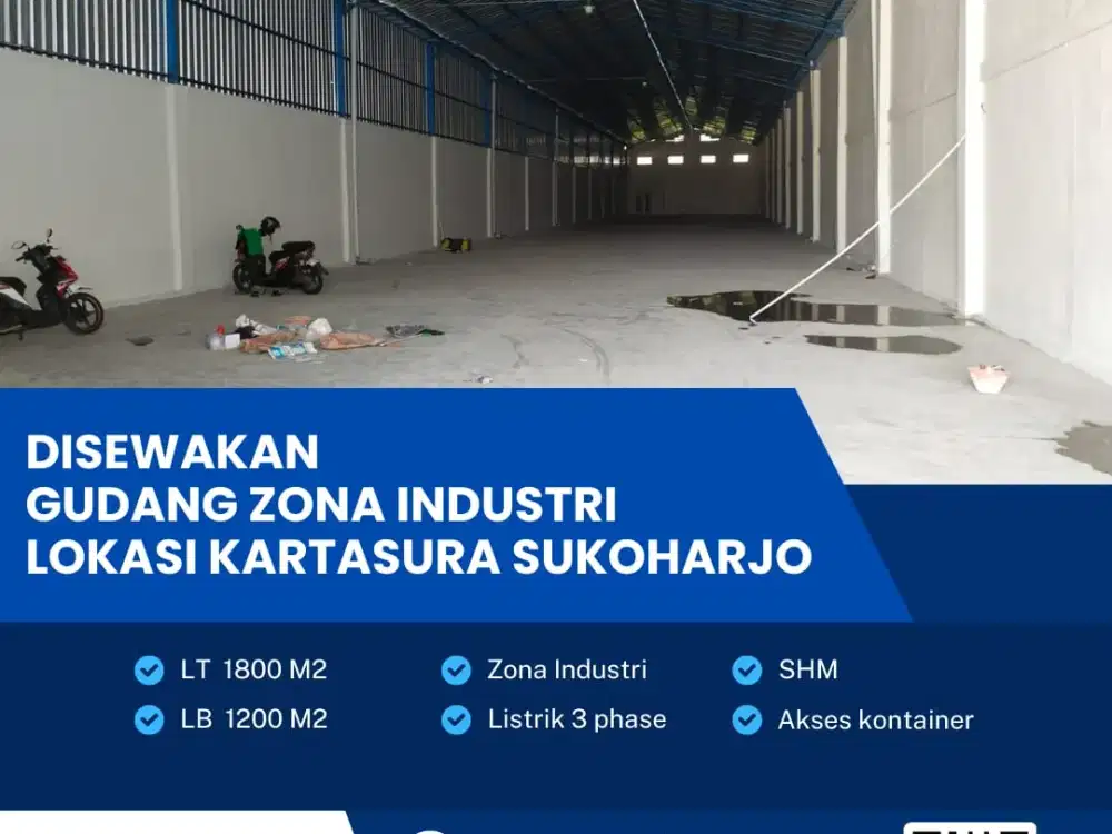 Disewakan Gudang Zona Kuning Industri Super Strategis Kartasura,Sukoharjo 1800m2
