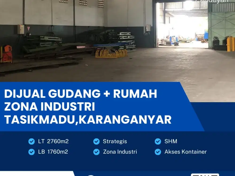 Dijual Gudang Zona Industri Lokasi Tasikmadu,Karanganyar Luas 2760m2
