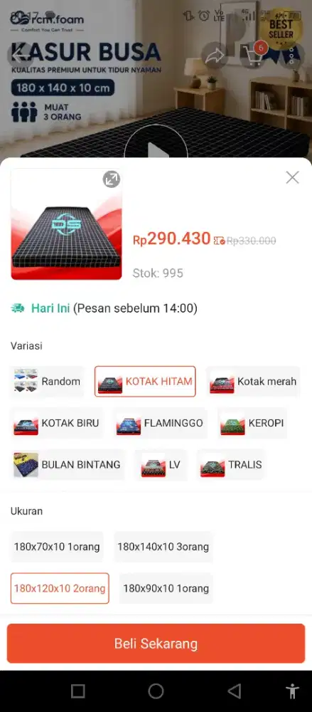 Kasur busa 180X120x10 2orang