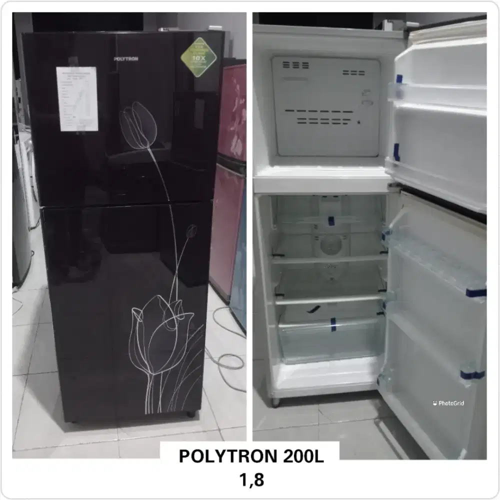 Kulkas 2 pintu Polytron Tempered glass 200L