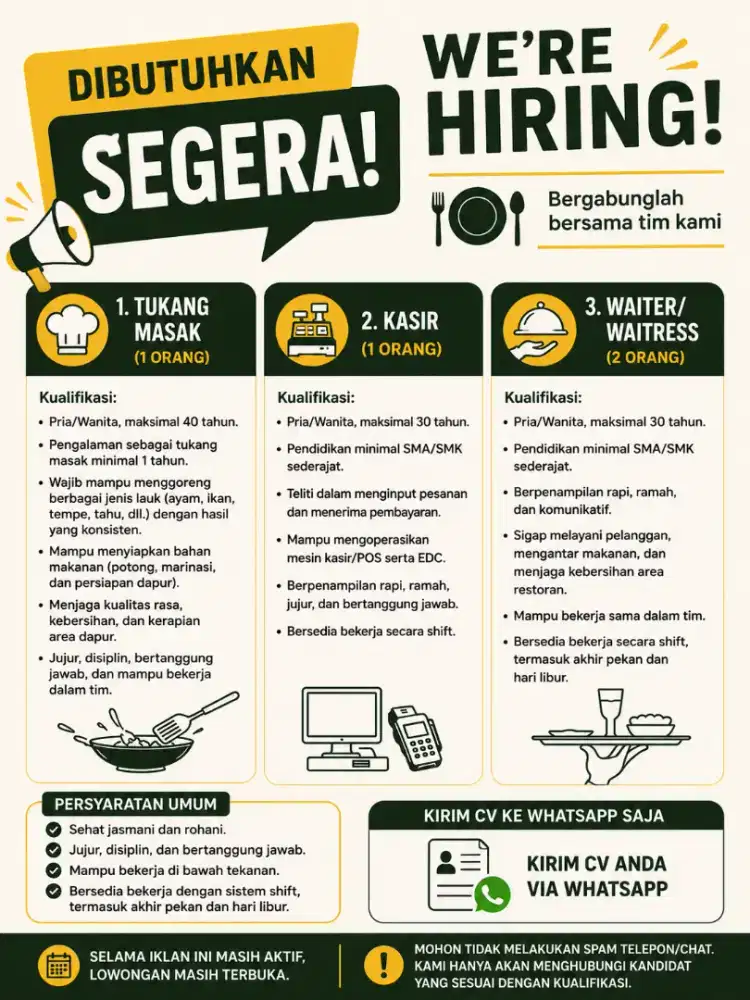Lowongan staff restoran di pik