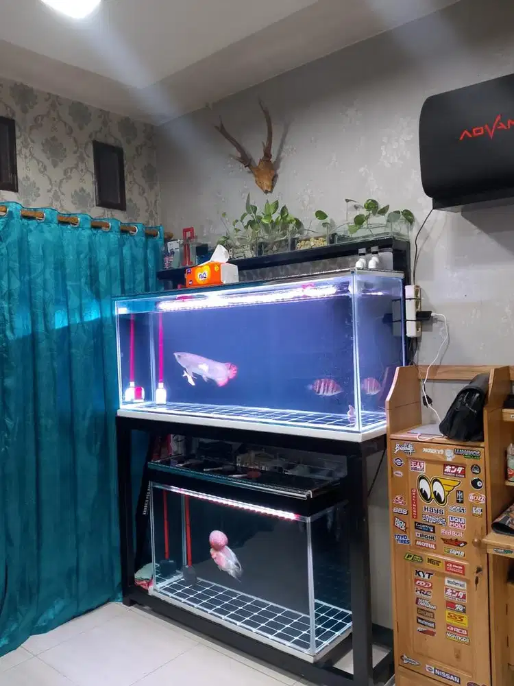 aquarium fullset 150x40x55 alas 12mm keliling 10mm mulus dan terawat