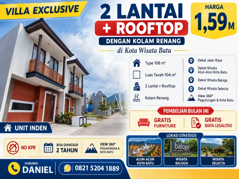 Aset Properti Premium Kota Batu - Villa Kolam Renang selangkah dari alun alun kota batu