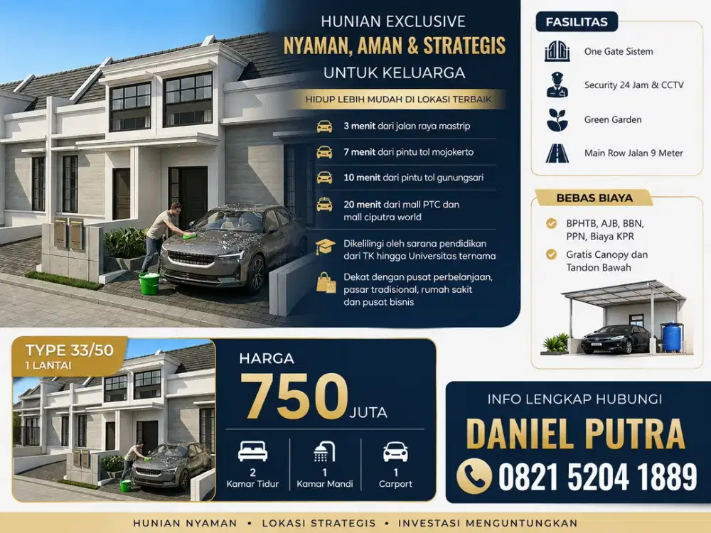 Rumah Mewah Bebas Semua Biaya di Surabaya Barat – 20 Mnt ke PTC, Promo Free Canopy & Tandon!