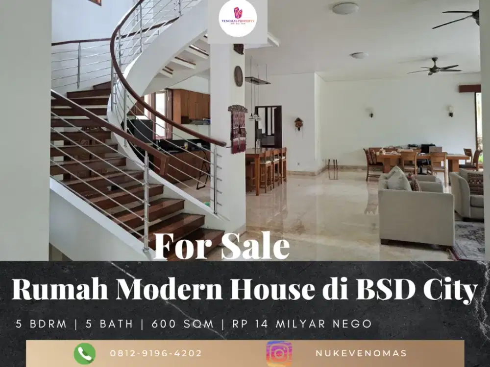 Dijual Rumah Modern House di BSD City Posisi Hook 2 Lantai