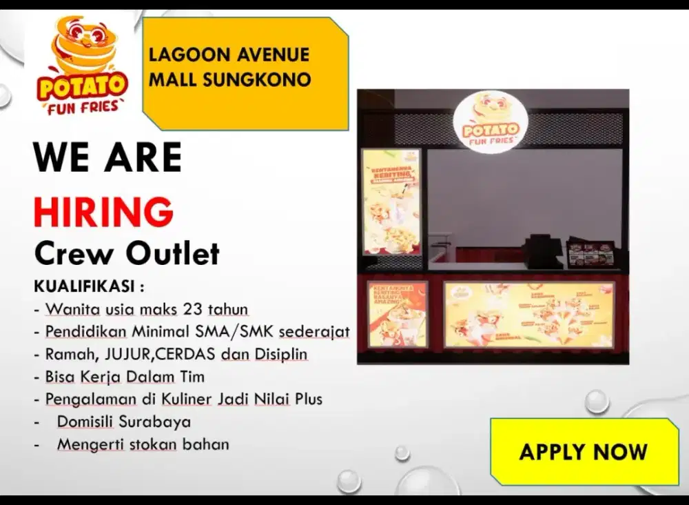 Lowongan kerja crew outlet stand potato fun fries lagoon avenue mall