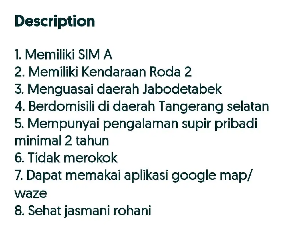 Supir Pribadi daerah BSD