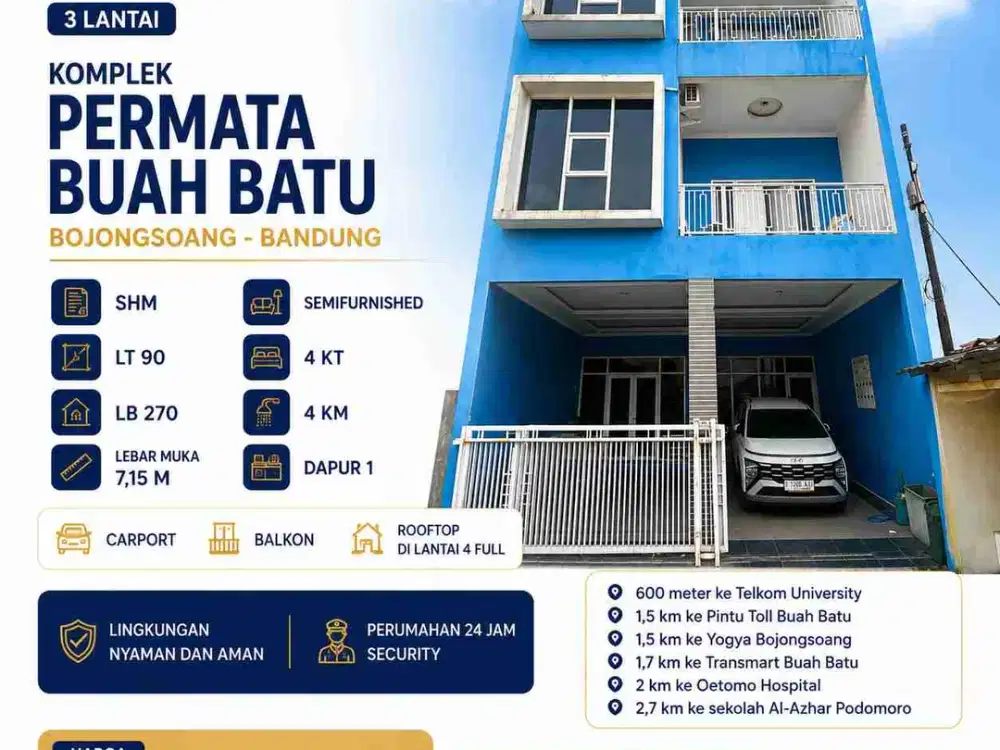 Rumah 3 lantai super strategis di Bojongsoang dekat Kampus Telkom