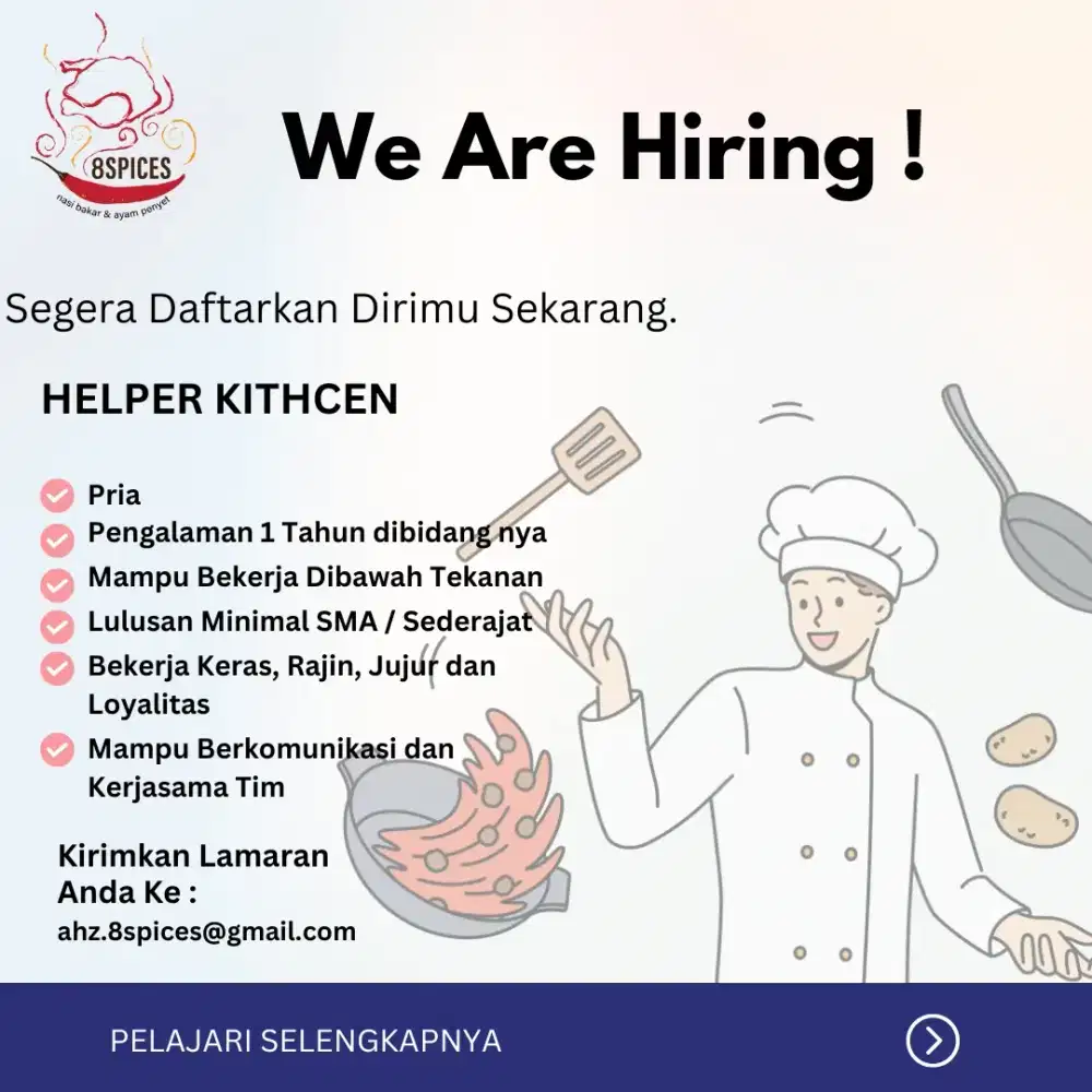 Dicari Cook Helper Cowok