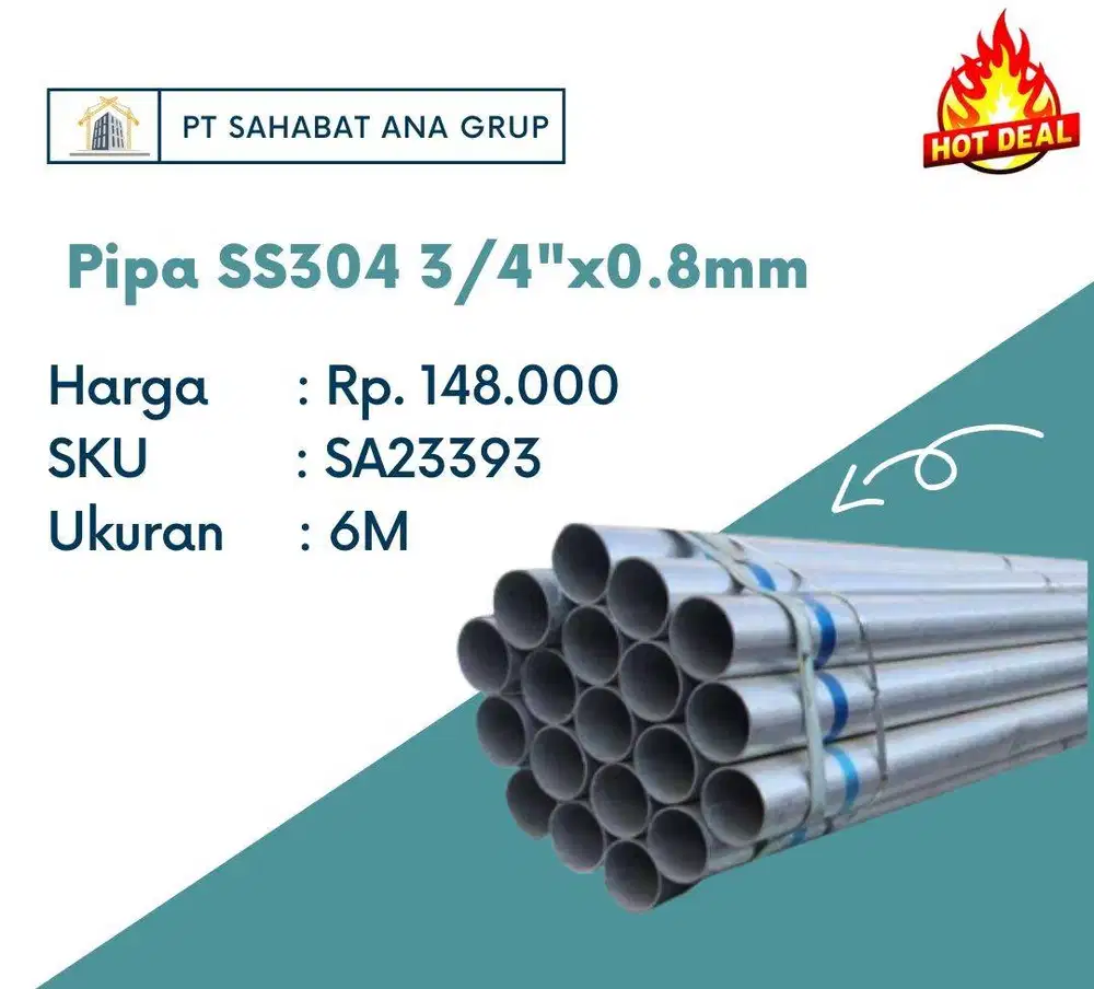 Pipa SS304 3/4x0.8mm