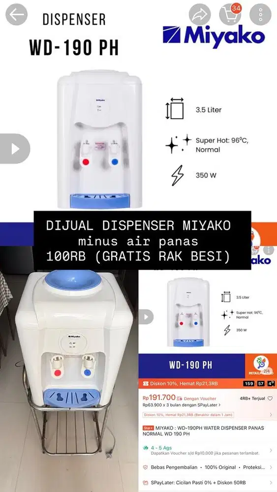 Dispenser Miyako Galon Atas