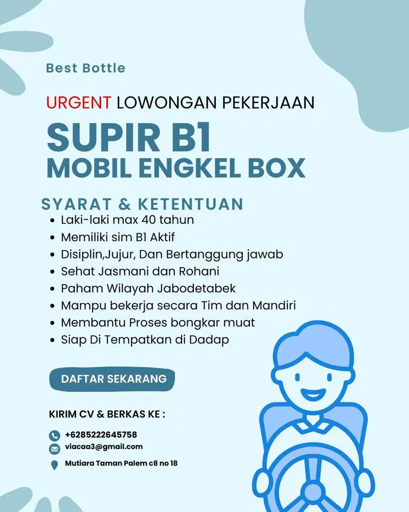 URGENT LOWONGAN DRIVER B1 (ENGKEL BOX)