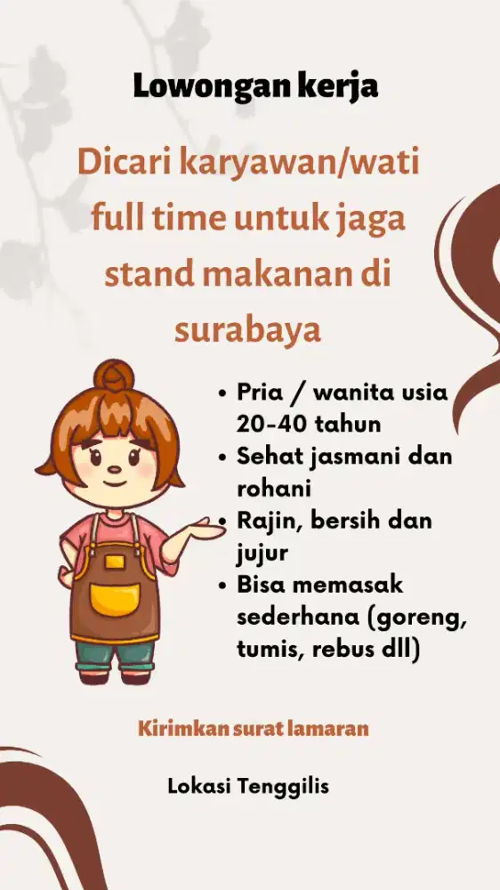 Dicari pegawai jaga stand makanan