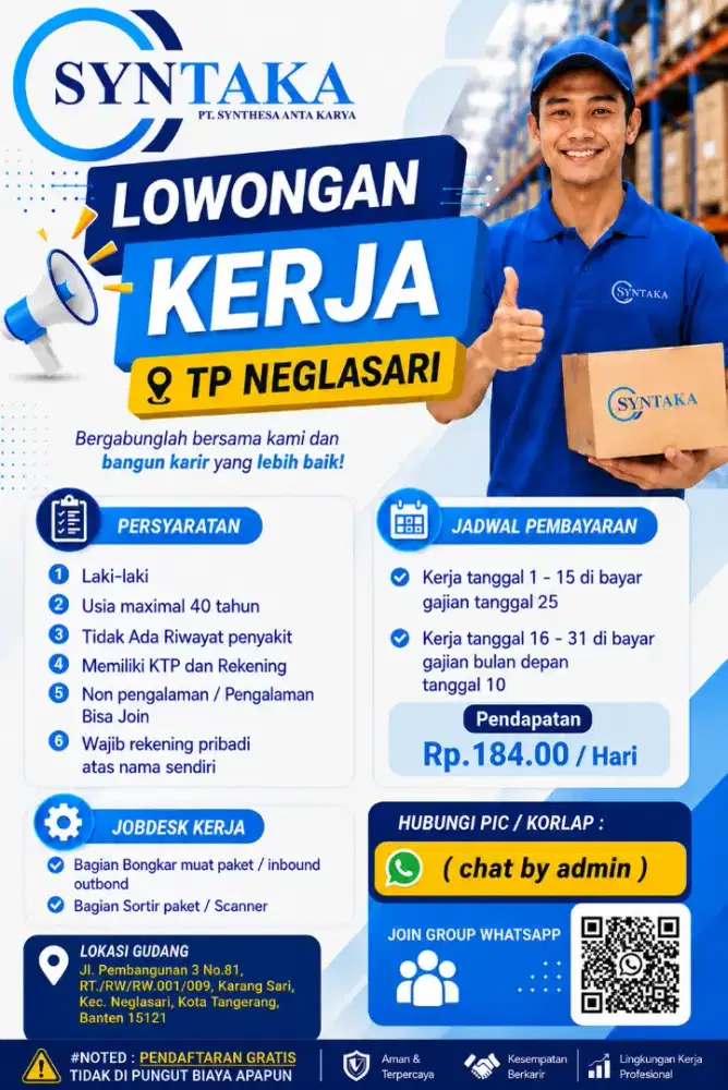 Di butuhkan Secepatnya Pekerja Daily Worker TP Neglasari½ Gudang IMS