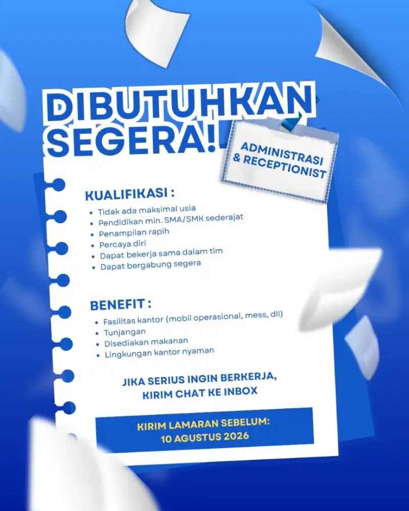 LOWONGAN KERJA DKI JAKARTA, ADMIN & RECEPTIONIST