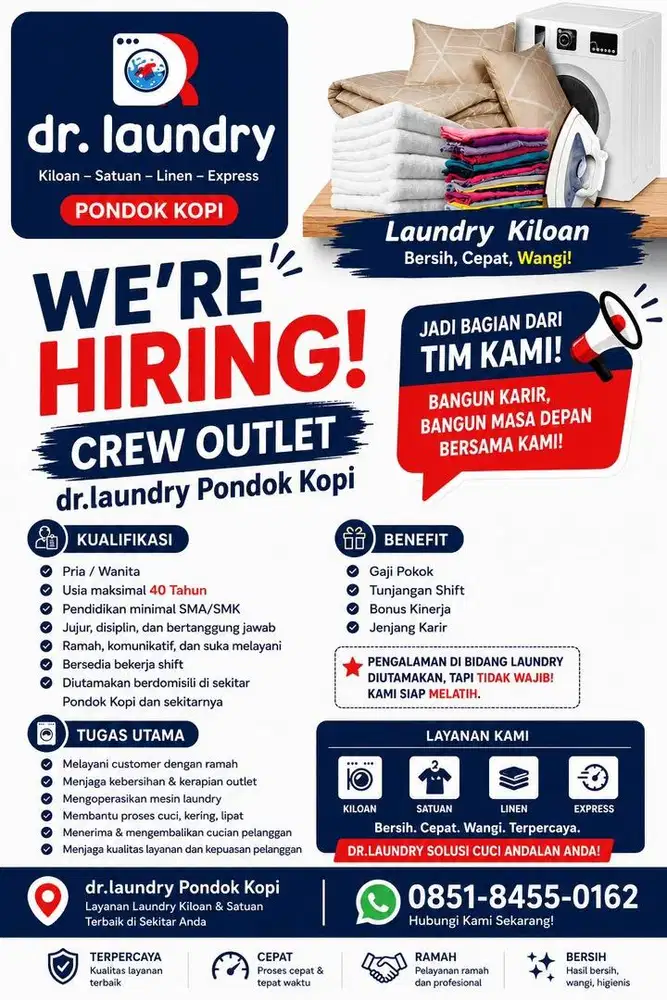 Lowongan Crew Outlet – dr.laundry Pondok Kopi