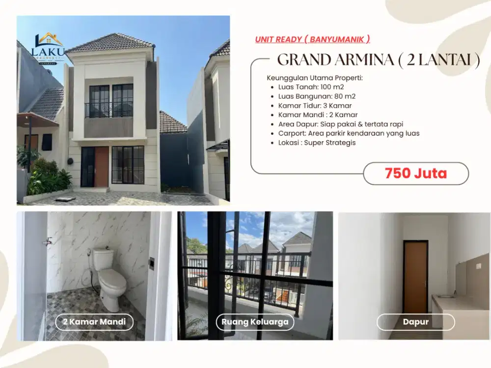 Rumah Ready 2 Lantai Luas Tanah 100m2 di Dalam Cluster Terbaik Banyumanik