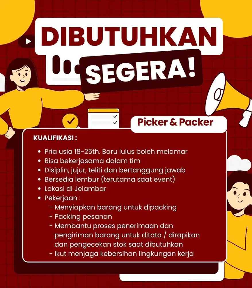 DIBUTUHKAN PRIA PACKING ONLINESHOP