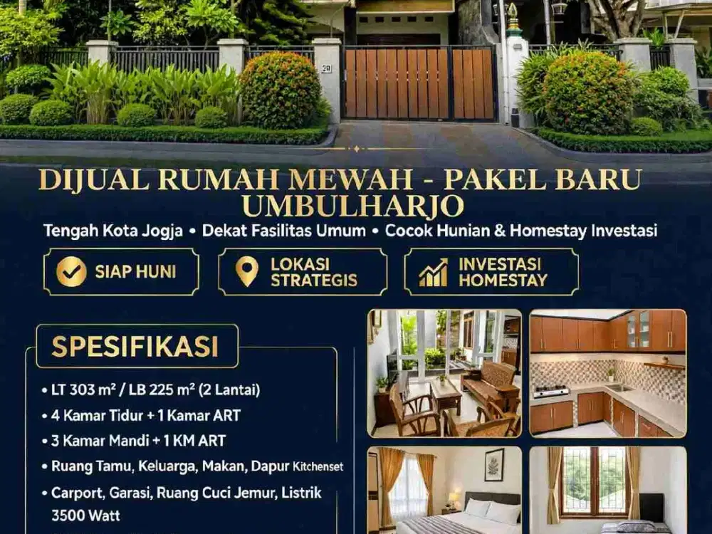 Dijual Rumah Mewah 2 Lantai Pakel Baru Umbulharjo LT 303 LB 225 Tengah Kota Jogja SHM 4M Nego